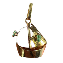 Load image into Gallery viewer, Vintage 18K Yellow Gold Sailing Yacht Boat Emerald Charm Pendant