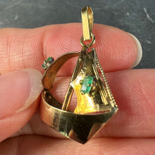 Load image into Gallery viewer, Vintage 18K Yellow Gold Sailing Yacht Boat Emerald Charm Pendant