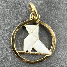 Load image into Gallery viewer, French Art Deco White Origami Bird 18K Yellow Gold Enamel Charm Pendant