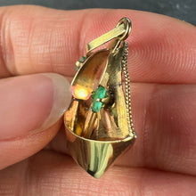 Load image into Gallery viewer, Vintage 18K Yellow Gold Sailing Yacht Boat Emerald Charm Pendant