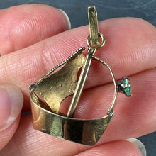 Load image into Gallery viewer, Vintage 18K Yellow Gold Sailing Yacht Boat Emerald Charm Pendant