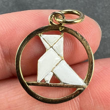 Load image into Gallery viewer, French Art Deco White Origami Bird 18K Yellow Gold Enamel Charm Pendant