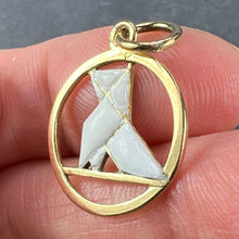 Load image into Gallery viewer, French Art Deco White Origami Bird 18K Yellow Gold Enamel Charm Pendant