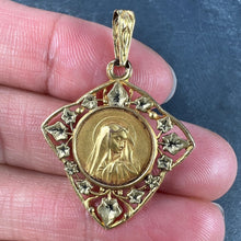Load image into Gallery viewer, French Virgin Mary Ivy Leaf 18K Yellow Gold Medal Charm Pendant