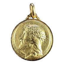 Load image into Gallery viewer, French 18K Yellow Gold Jesus Christ Crown of Thorns Medal Charm Pendant