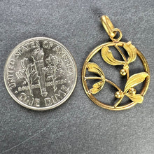 Load image into Gallery viewer, French Mistletoe Leaves and Berries Love 18K Yellow Gold Charm Pendant