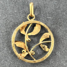 Load image into Gallery viewer, French Mistletoe Leaves and Berries Love 18K Yellow Gold Charm Pendant