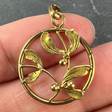 Load image into Gallery viewer, French Mistletoe Leaves and Berries Love 18K Yellow Gold Charm Pendant