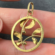 Load image into Gallery viewer, French Mistletoe Leaves and Berries Love 18K Yellow Gold Charm Pendant