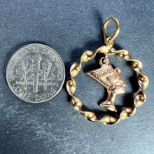 Load image into Gallery viewer, Egyptian Queen Nefertiti Bust Circle 18K Yellow Gold Charm Pendant