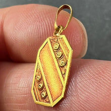 Load image into Gallery viewer, French Art Nouveau Stripes and Roses Yellow Gold Charm Pendant