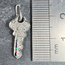 Load image into Gallery viewer, Art Deco Platinum Diamond Ruby Sapphire Emerald Key Charm Pendant