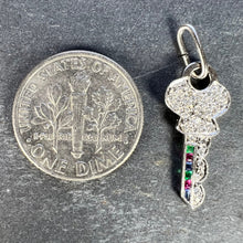 Load image into Gallery viewer, Art Deco Platinum Diamond Ruby Sapphire Emerald Key Charm Pendant