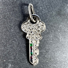 Load image into Gallery viewer, Art Deco Platinum Diamond Ruby Sapphire Emerald Key Charm Pendant