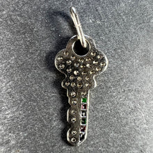 Load image into Gallery viewer, Art Deco Platinum Diamond Ruby Sapphire Emerald Key Charm Pendant