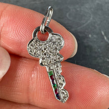 Load image into Gallery viewer, Art Deco Platinum Diamond Ruby Sapphire Emerald Key Charm Pendant