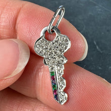 Load image into Gallery viewer, Art Deco Platinum Diamond Ruby Sapphire Emerald Key Charm Pendant