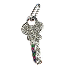 Load image into Gallery viewer, Art Deco Platinum Diamond Ruby Sapphire Emerald Key Charm Pendant