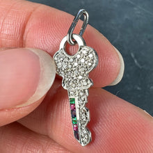 Load image into Gallery viewer, Art Deco Platinum Diamond Ruby Sapphire Emerald Key Charm Pendant