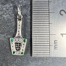 Load image into Gallery viewer, Art Deco Tennis Racket Press Platinum Diamond Emerald Charm Pendant