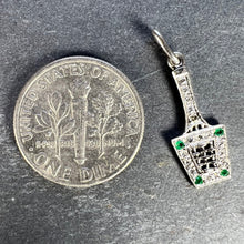 Load image into Gallery viewer, Art Deco Tennis Racket Press Platinum Diamond Emerald Charm Pendant
