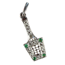 Load image into Gallery viewer, Art Deco Tennis Racket Press Platinum Diamond Emerald Charm Pendant