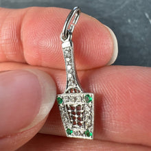 Load image into Gallery viewer, Art Deco Tennis Racket Press Platinum Diamond Emerald Charm Pendant