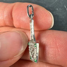 Load image into Gallery viewer, Art Deco Tennis Racket Press Platinum Diamond Emerald Charm Pendant