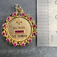 Load image into Gallery viewer, Vintage French Augis Plus Qu’Hier Heart Halo 18K Yellow Gold Love Medal Pendant
