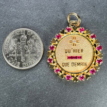 Load image into Gallery viewer, Vintage French Augis Plus Qu’Hier Heart Halo 18K Yellow Gold Love Medal Pendant