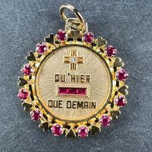 Load image into Gallery viewer, Vintage French Augis Plus Qu’Hier Heart Halo 18K Yellow Gold Love Medal Pendant