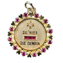 Load image into Gallery viewer, Vintage French Augis Plus Qu’Hier Heart Halo 18K Yellow Gold Love Medal Pendant