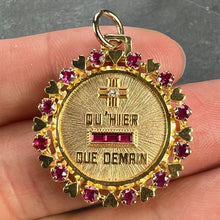 Load image into Gallery viewer, Vintage French Augis Plus Qu’Hier Heart Halo 18K Yellow Gold Love Medal Pendant