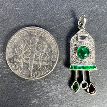 Load image into Gallery viewer, Art Deco Cuckoo Clock Platinum Diamond Emerald Ruby Sapphire Charm Pendant