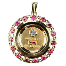 Load image into Gallery viewer, Large Augis Plus Qu’Hier Ruby Halo 18K Yellow Gold Love Medal Pendant