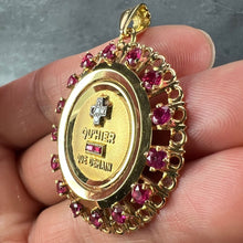 Load image into Gallery viewer, Large Augis Plus Qu’Hier Ruby Halo 18K Yellow Gold Love Medal Pendant