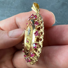 Load image into Gallery viewer, Large Augis Plus Qu’Hier Ruby Halo 18K Yellow Gold Love Medal Pendant