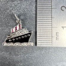 Load image into Gallery viewer, Art Deco Ocean Liner Steam Ship Boat Platinum Diamond Ruby Onyx Charm Pendant