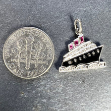 Load image into Gallery viewer, Art Deco Ocean Liner Steam Ship Boat Platinum Diamond Ruby Onyx Charm Pendant
