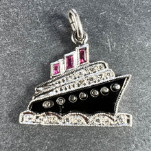 Load image into Gallery viewer, Art Deco Ocean Liner Steam Ship Boat Platinum Diamond Ruby Onyx Charm Pendant