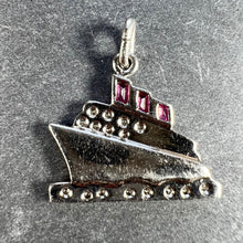 Load image into Gallery viewer, Art Deco Ocean Liner Steam Ship Boat Platinum Diamond Ruby Onyx Charm Pendant