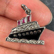 Load image into Gallery viewer, Art Deco Ocean Liner Steam Ship Boat Platinum Diamond Ruby Onyx Charm Pendant