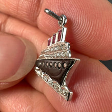 Load image into Gallery viewer, Art Deco Ocean Liner Steam Ship Boat Platinum Diamond Ruby Onyx Charm Pendant