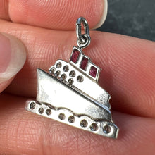 Load image into Gallery viewer, Art Deco Ocean Liner Steam Ship Boat Platinum Diamond Ruby Onyx Charm Pendant