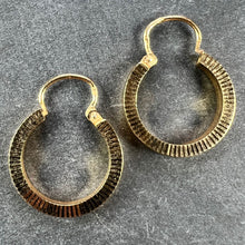 Load image into Gallery viewer, Vintage French 18 Karat Yellow Gold Lever Back Ridged Hoop Earrings