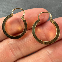 Load image into Gallery viewer, Vintage French 18 Karat Yellow Gold Lever Back Ridged Hoop Earrings