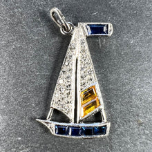Load image into Gallery viewer, Art Deco Yacht Sailboat Platinum Diamond Sapphire Citrine Charm Pendant