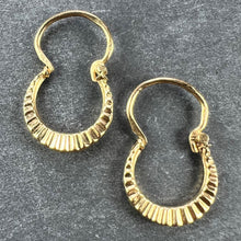 Load image into Gallery viewer, Vintage French 18 Karat Yellow Gold Lever Back Ridged Hoop Earrings