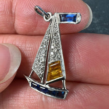 Load image into Gallery viewer, Art Deco Yacht Sailboat Platinum Diamond Sapphire Citrine Charm Pendant