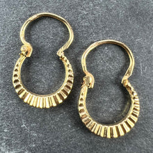 Load image into Gallery viewer, Vintage French 18 Karat Yellow Gold Lever Back Ridged Hoop Earrings